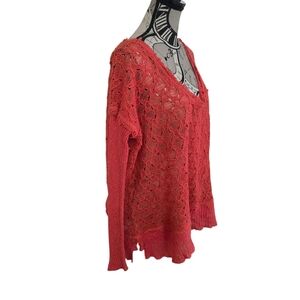 Free People Large Coral Knit V-Neck Long Sleeve Sweater Boho Chic